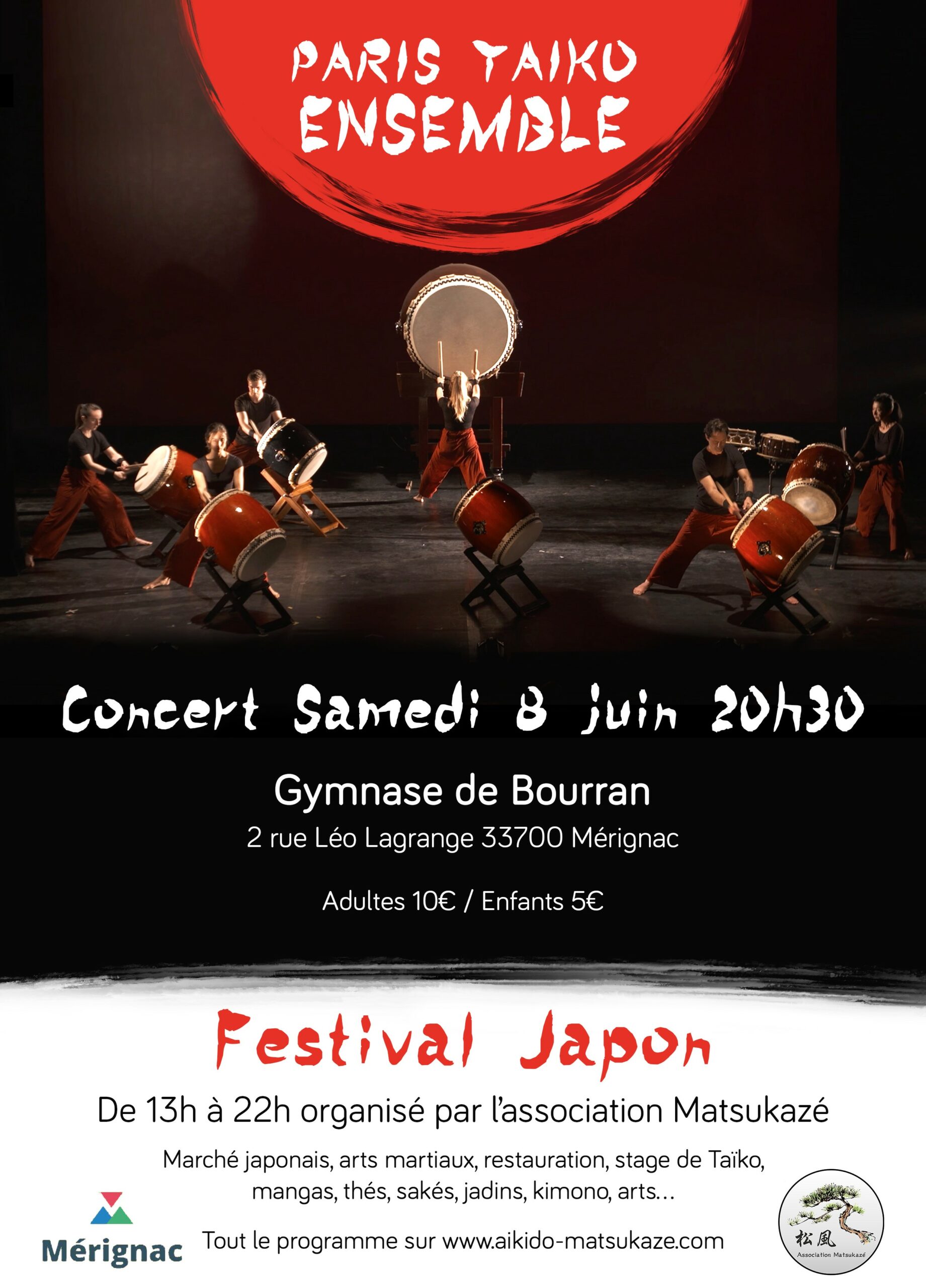 Concert Paris Taiko Ensemble samedi 8 juin à 20h30